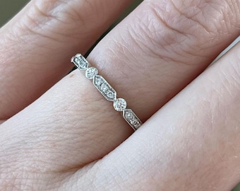 1880s Vintage diamond wedding ring Art deco diamond eternity ring, antique. diamond band, moissanite band stacking band ring engagement ring