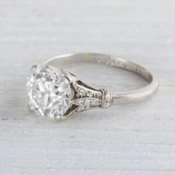 1880er Jahre Vintage 2.00 CT Rundschliff Diamant-Verlobungsring In 935 Argentium Silber, Antiker Verlobungsring, Filigrane Edwardian Ringe für Damen
