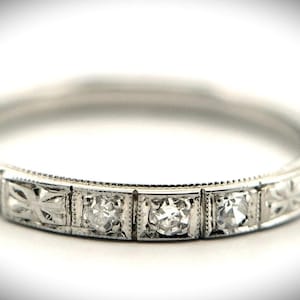 1880&#39;s Antique Art Deco Ring Floral Engraving Wedding Bands Diamond Vintage Estate Wedding Band Matching Band Anniversary Ring Antique Bands