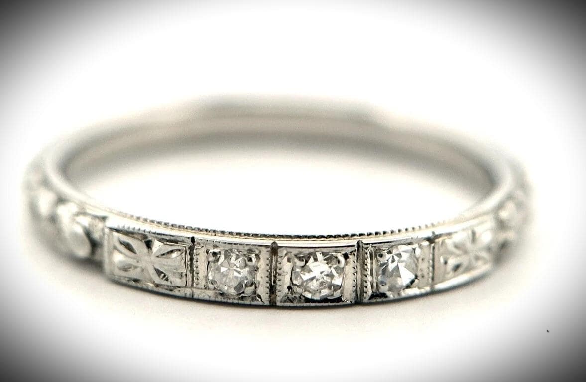 1880's Antique Art Deco Ring Floral Engraving Wedding Bands Diamond ...