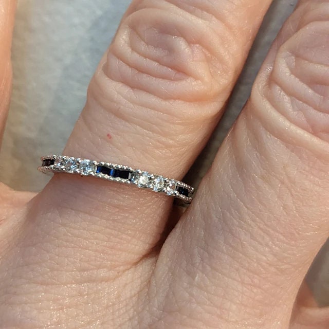 1880's Vintage Art Deco Band, Antique Stackable Band, Sapphire ...