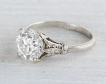 1880s Vintage 2.00 CT Round Cut Diamond Engagement Ring In 935 Argentium Silver, Antique Engagement Ring, Filigree Edwardian Rings For Women