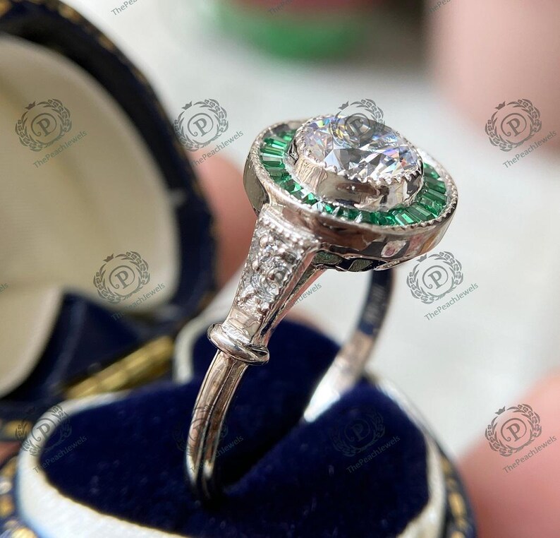 1890s 2 Carat Old European Diamond Emerald Antique Vintage Art Deco 