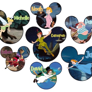 May include: Nine Mickey Mouse-shaped images featuring different characters from Disney films. Each image has a name written on it, including Noah, Michelle, Callum, Cameron, Paul, Jade, David.