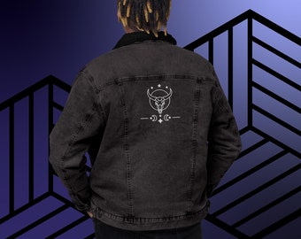 Denim Sherpa Jacket | Denim Jacket | Embroidered Jacket | 90s Jacket | Hippy Jacket | Grunge Jacket | Western Jacket | Black Denim Jacket