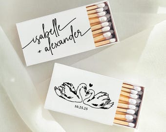 Custom Wedding Matchbook, Wedding Decor, Wedding Gift Bridal Shower, Wedding Guest Favors, Cupids Bow, The perfect Match, Swans Matchbooks