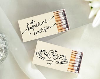 Custom Wedding Matchbook, Wedding Decor, Wedding Gift Bridal Shower, Wedding Guest Favors, Cupids Bow, The perfect Match, Swans Matchbooks