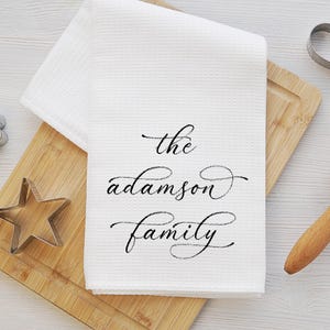 Personalized Dish Towel - New Couple Gift - Wedding Gift - Family Name Kitchen Towel - Housewarming Gift - Custom Tea Towel - Kitchen Decor