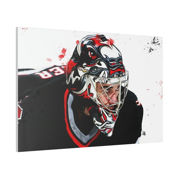 Ryan Miller Buffalo Sabres Splatter Art Stretched Canvas, Goathead, hockey, NHL, Goalie, Man Cave, Wall Decor