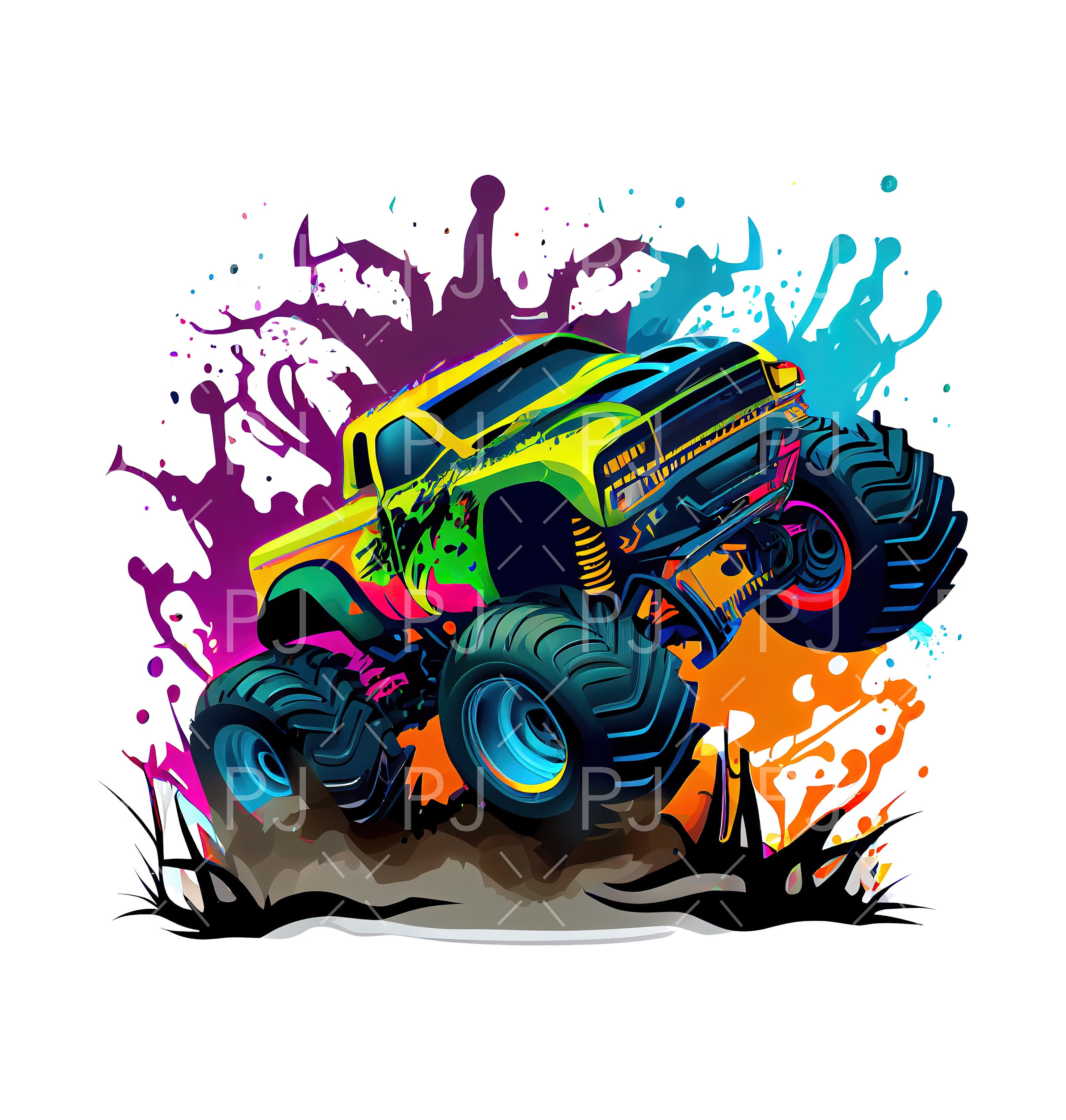 Colorful Monster Truck PNG Monster Truck Cartoon PNG Monster Truck