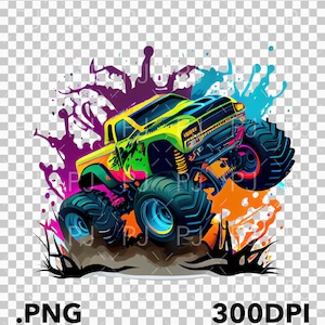 Colorful Monster truck PNG | Monster truck cartoon PNG | Monster truck Graphic Illustration | Sublimation Designs | Art