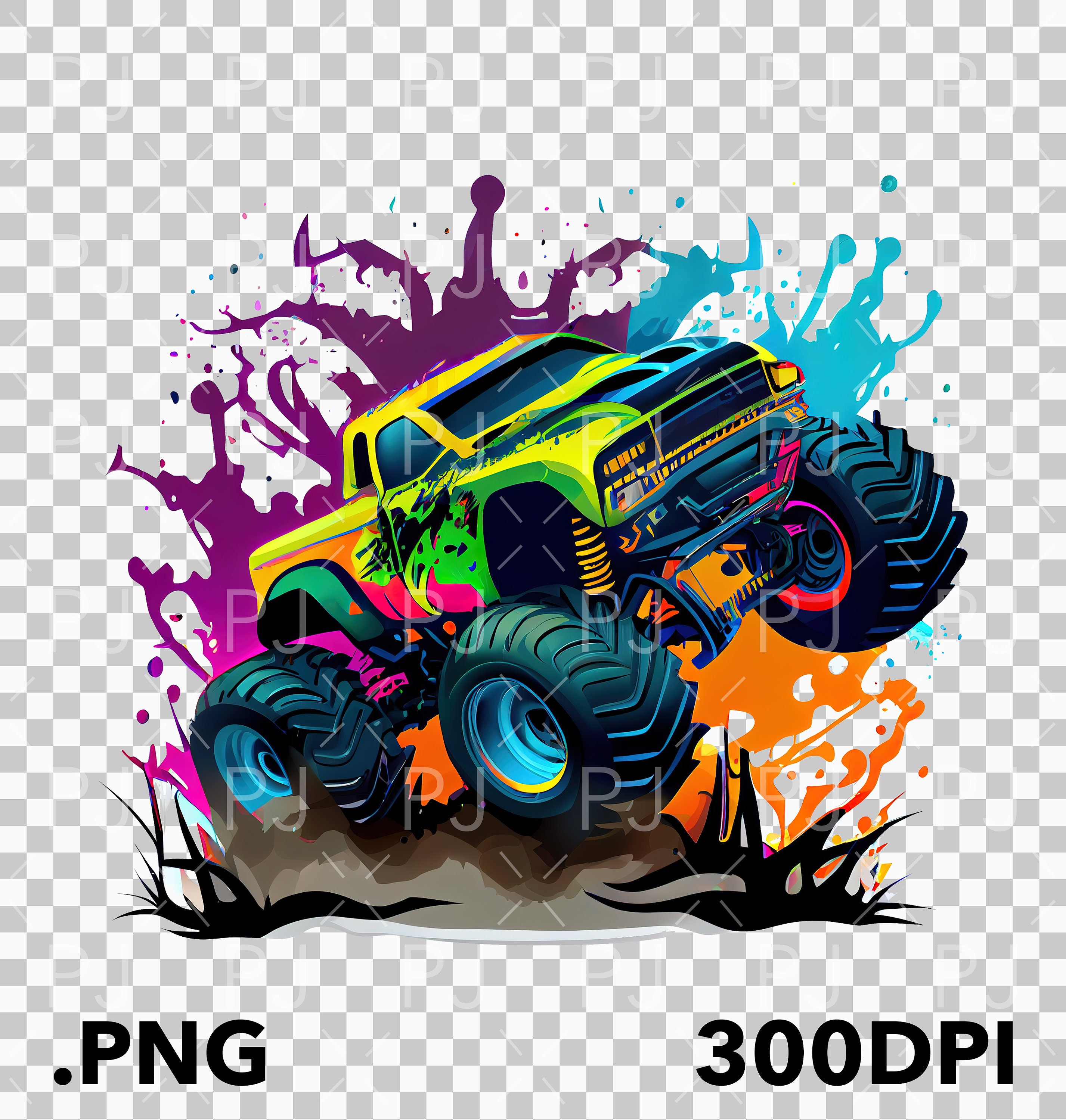 Colorful Monster Truck PNG Monster Truck Cartoon PNG 