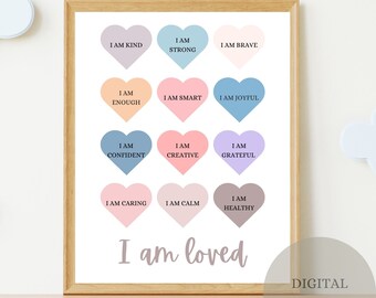 Positive Affirmations for Kids, Meaningful Nursery Posters, I Am Affirmations, I Am Loved Affirmations, I Am Kind Wall Art