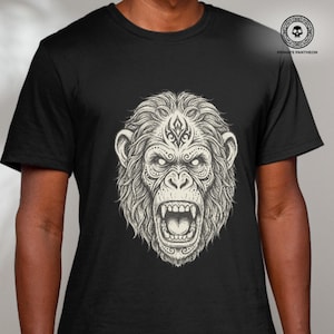 Primate Pantheon 004 - Camiseta Chimp Warlock | Estampa Tribal de Rosto de Macaco