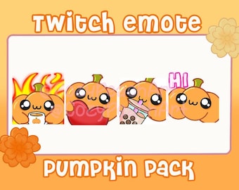 Pumpkin Kawaii Emotes 4 Pack | Streamer | Twitch | Discord | YouTube | Halloween Emotes