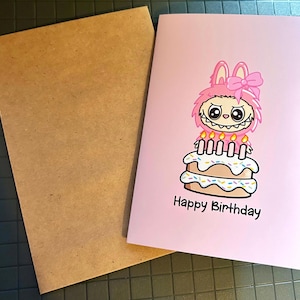 Labubu Happy Birthday Card | Kawaii Greeting Card | Cute Birthday Card