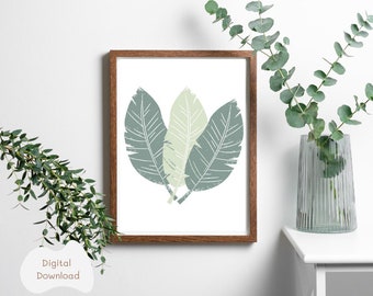 Grün Blatt Print: Boho Botanische Aquarell Wand Kunst (Digitaler Download)