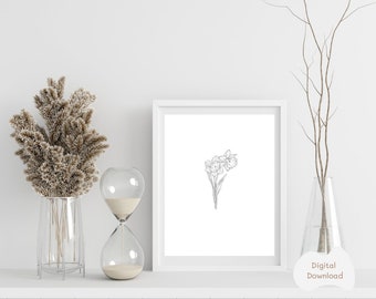 Lámina artística de narciso: Flor de nacimiento de marzo, decoración botánica para pared (descarga digital)
