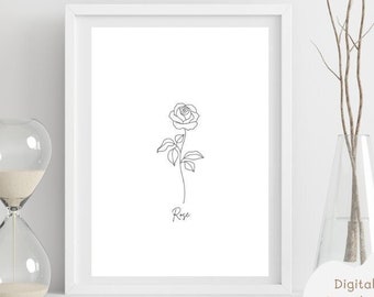 Rose Line Art Print: Minimalist Botanical Wall Decor (Digital Download)