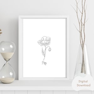 Poppy Line Art Print: August Birth Flower, Botanical Wall Decor (Digital Download)