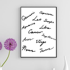 Zodiac Wall Art, Astrology Gift, Aries, Gemini, Leo, Cancer, Taurus, Capricorn, Sagittarius, Aquarius, Scorpio, Libra, Pisces, Virgo