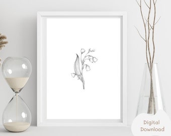 Lily of the Valley Line Art Print: May Birth Flower (Digital Download)