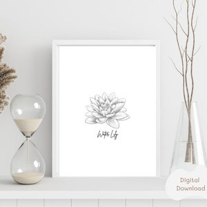 Flower Line Art.July Birth Flower. Floral Line Art.Flower Prints. Botanical Wall Art. Lily Flower. Lotus Print.Flower Wall Decor. Line Art.