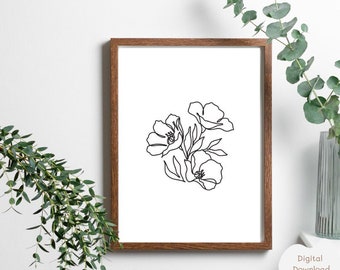 Stampa artistica minimalista con fiori: decorazione murale botanica (download digitale)