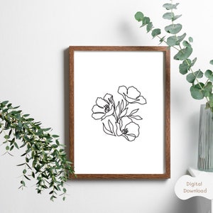 Flower line Art. Flower Prints. Botanical Wall Art. Living Room Wall Decor. Flower Wall Decor. Line Art.Minimalist Line Art.Plant Prints