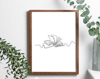 Bookish Gifts,Book Lovers Gift,Gifts for Book Lovers, Minimal Line Art, Neutral Wall Line Art, Minimalist Art, Book Decor, Printable Art