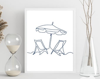 Impressão artística minimalista de praia: decoração de parede de verão (download digital)