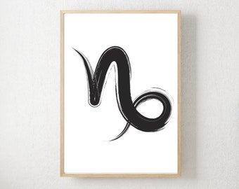 Stampa artistica dello zodiaco Capricorno: regalo di astrologia minimalista (download digitale)
