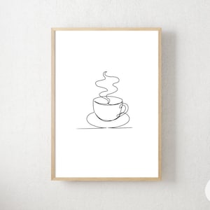 Simple Coffee Break Line Art Simple Kitchen Printable Wall Art Coffee Prints Neutral Line Art Modern Minimal Wall Art Gift for Coffee Poster