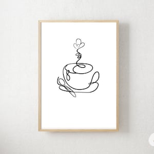 Coffee Art,Coffee Print,Line Art Kitchen Printable Wall Art Coffee Prints One Line Art Modern Minimal Wall Art Gift for Coffee Poster