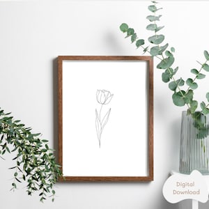 Tulip Wall Art.Tulip Printable.Flower Line Art.Flower Prints.Botanical Wall Art.Plant Prints. Line Art.Mothers Day Gift