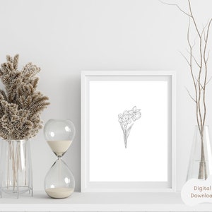 Flower Line Art Narzisse Wandkunst. März Geburt Flower.Flower Prints.Boho Botanische Wand Kunst.Line Art.Mothers Day Gift, Plant Prints