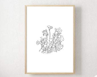 Stampa artistica con fiori selvatici: decorazione murale botanica (download digitale)