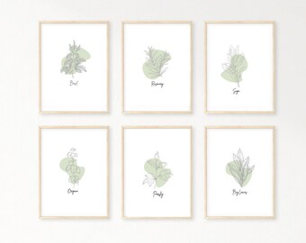 Botanical Herb Prints: Kitchen Wall Art Set (Digital Download)