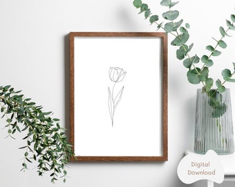 Lámina artística de tulipanes: Decoración botánica minimalista para pared (descarga digital)