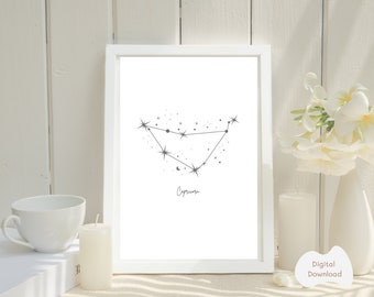 Stampa della costellazione del Capricorno: arte murale minimalista con lo zodiaco (download digitale)