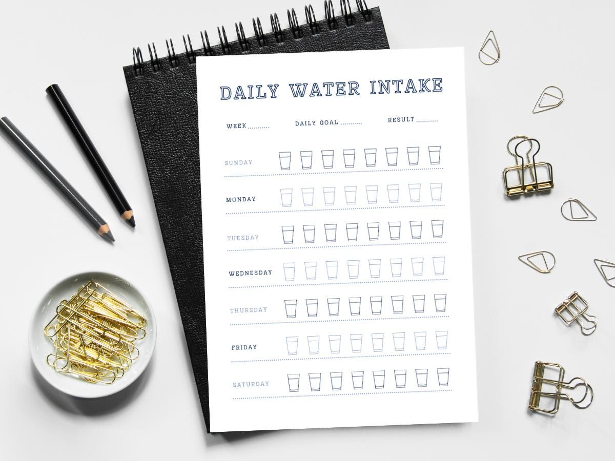 Daily Water Tracker, Water Intake Tracker, Healthy Habit Tracker, Water Challenge, Hydration Tracker, Blue DIY Tracker, Digital Download