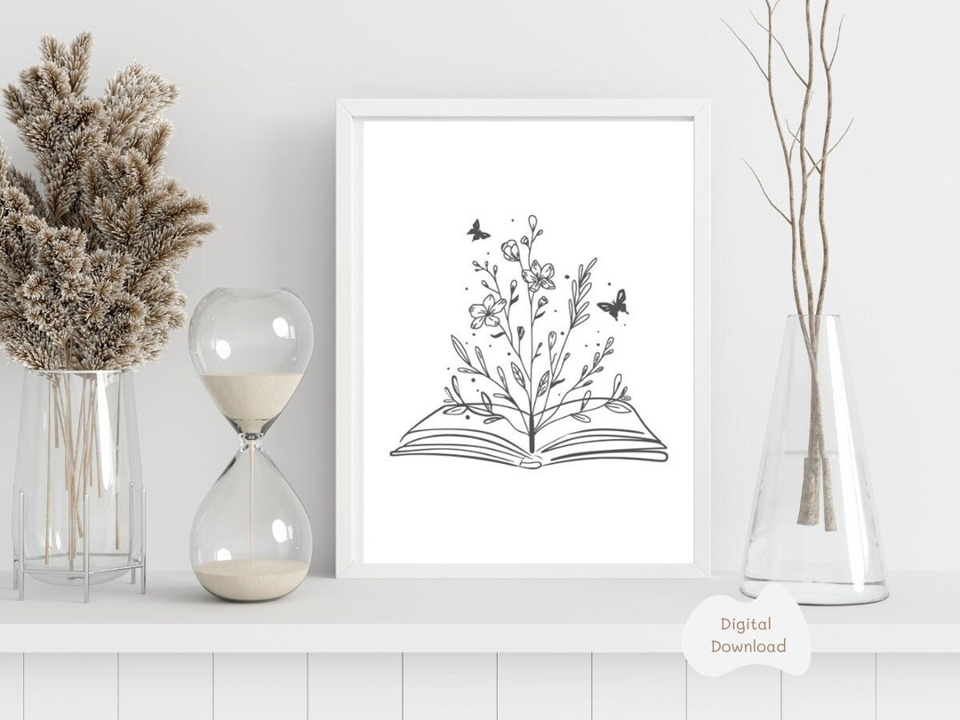 Book Art,book Print, Printable Wall Art, Line Art, Gifts for Book ...
