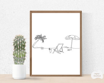 Impressão artística minimalista de praia: decoração de parede de verão (download digital)