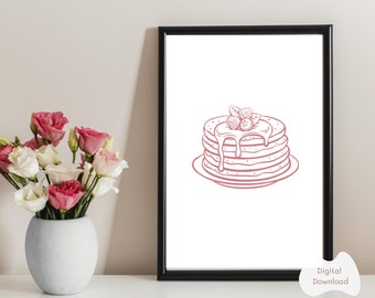 Breakfast Line Art,Kitchen Wall Art, Breakfast Prints,Pancake Art Print,Minimalist Kitchen Line Art,Printable Line Art, Food Wall art