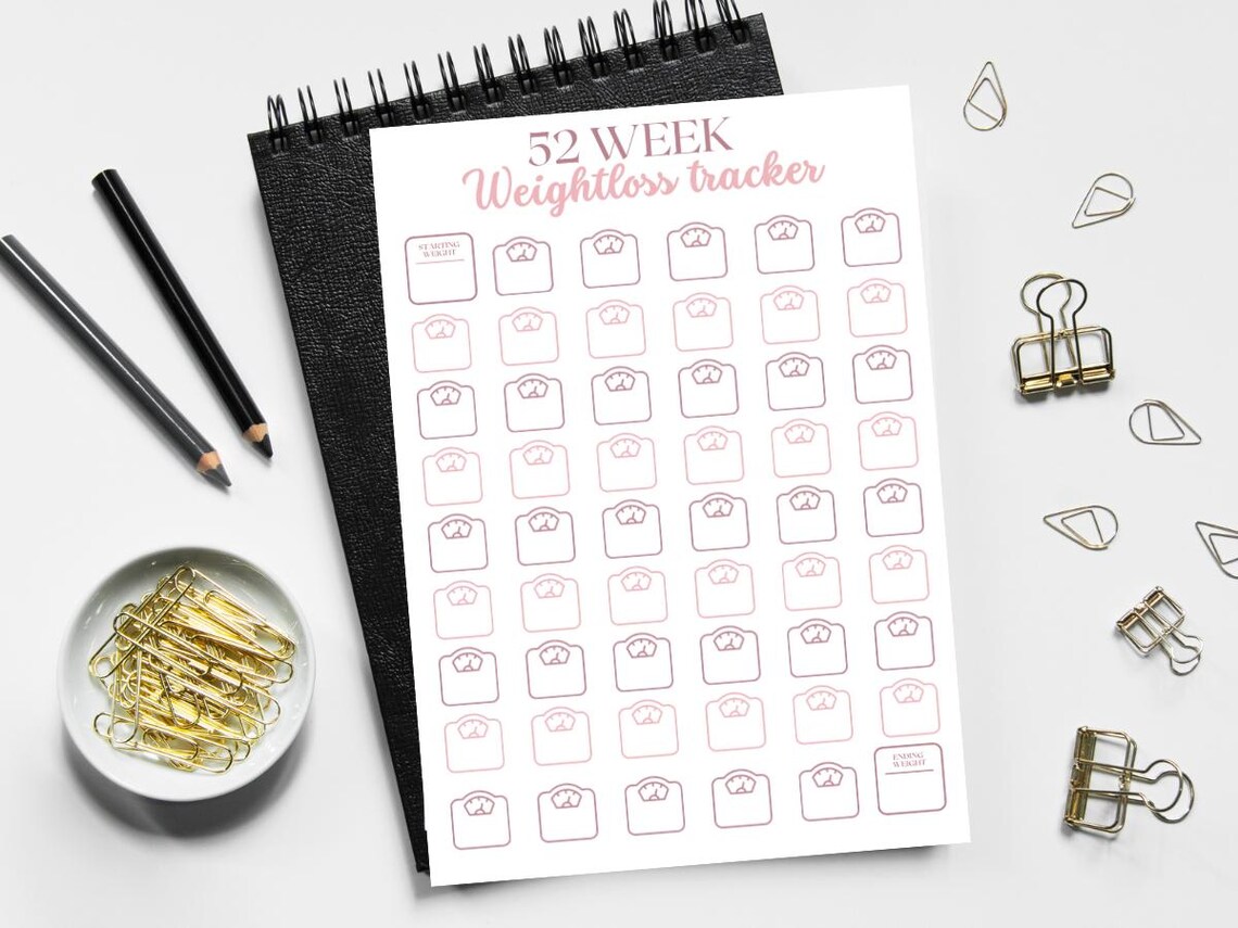 52 Week Weight Loss Tracker, Printable Habit Tracker (digital Download ...