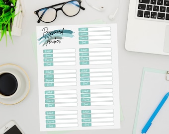 Password Tracker, Printable Password Log, Green Tracker,  Password Digital Download, Digital Organization, Password Log, Password Organizer