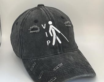 VIP Distressed Ball Cap for blind individual