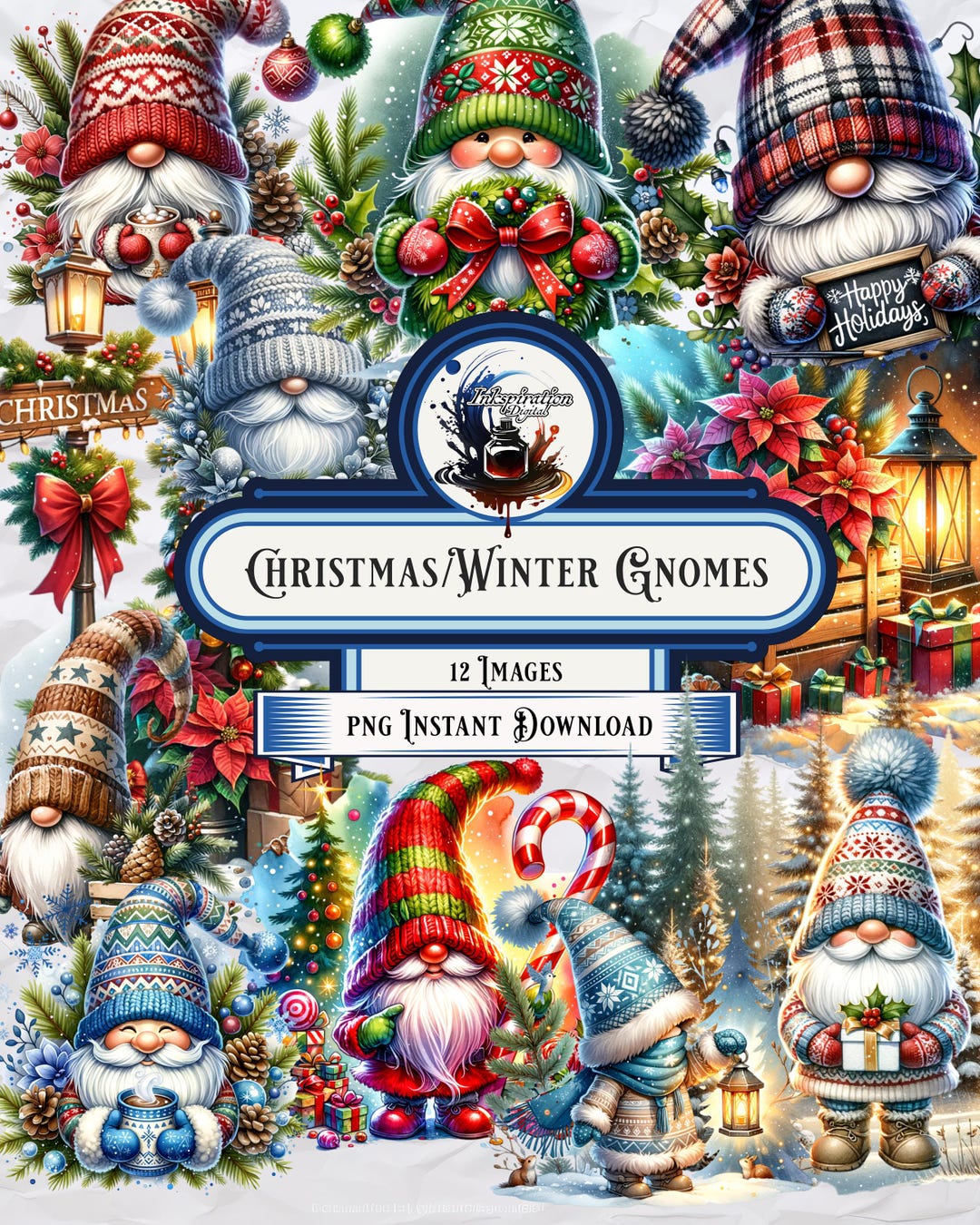Winter Gnome Clipart Bundle, Instant Digital Download, Holiday Clipart ...