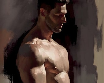 Impressionistische männliche Figur - Digital Download druckbare Kunst, moderne maskuline Wanddekoration, sofortiges Kunstwerk