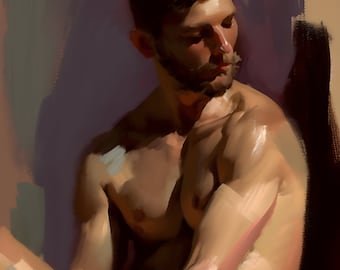 Impressionistic Male Portrait – Digital Download Gay Art, Printable Masculine Figurative Artwork, Modern Wall Decor